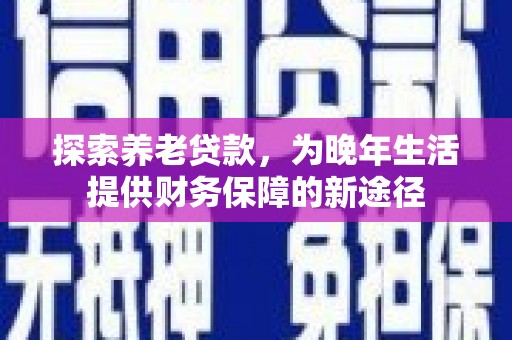 丰城探索养老贷款，为晚年生活提供财务保障的新途径